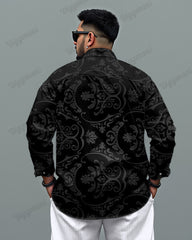 High-end Jacquard Vintage Texture Long Sleeve Lapel Shirt Big Men's