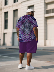 Men's Plus Size Tie Dye Black Ice Diamond Crewneck T-shirt Shorts Suit