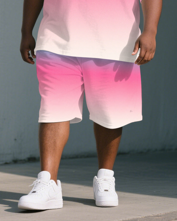 Big Men's Romantic Blue & Pink Gradient Short Sleeve Polo Shirt Shorts Suit