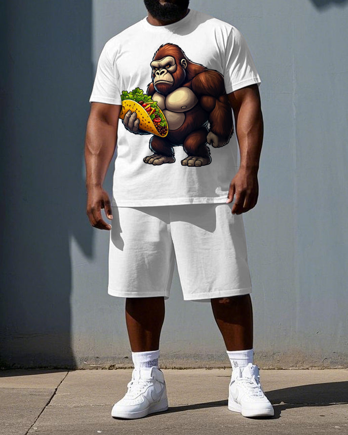 Big & Tall Men's Gorillas with Burritos Print Casual Short Sleeve T-shirt 2-Piece Set
