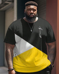 Men's Large Size Simple Patchwork Fashion Street T-shirt & Shorts Set
