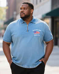 Big & Tall Men's Rejects King Independence Day Washed Denim Short Sleeve Zipped polo shirt