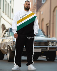 Men's Plus Size Simple Colorblock Alphabet Sweatshirt Two-Piece Set