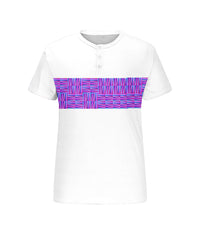 Big & Tall Men's White Spell Purple Stripe Geometric Print Henry Collar Button Short Sleeve T-Shirt