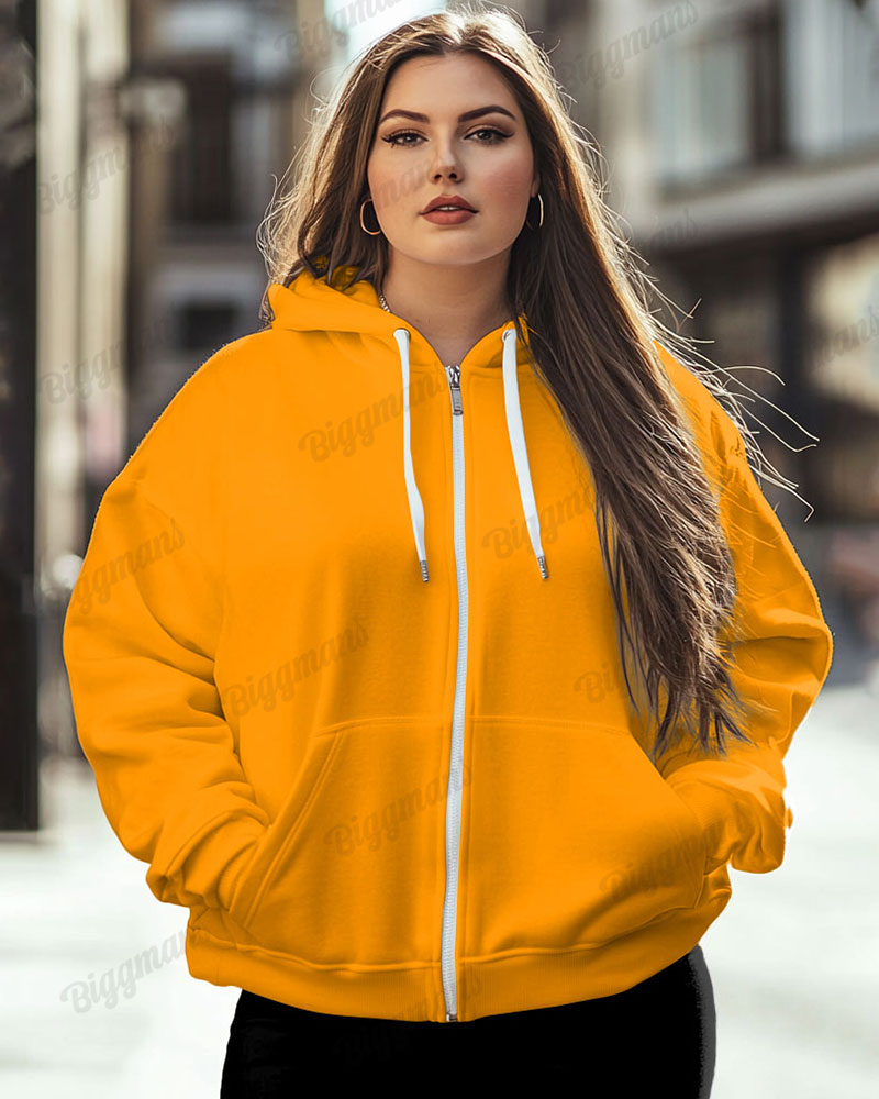 Women's Big and Tall Fashion Solid Color Casual Long Sleeve Zipper Hoodie