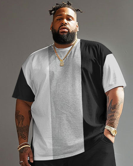 Street Casual Black White Grey Large Stripe Colorblock Print Large Men's Suit