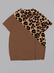 Women's Plus Size Family Leopard Print Round Neck Short Sleeve T-Shirt