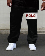 Men's Plus Size Black & Red & White Colorblock Printed Short Sleeve T-Shirt Trousers Suit