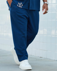 Big Boy Essential 2025 Fashion High Sense Prussian Blue Print Figure Short Sleeve Shirt Trousers Suit