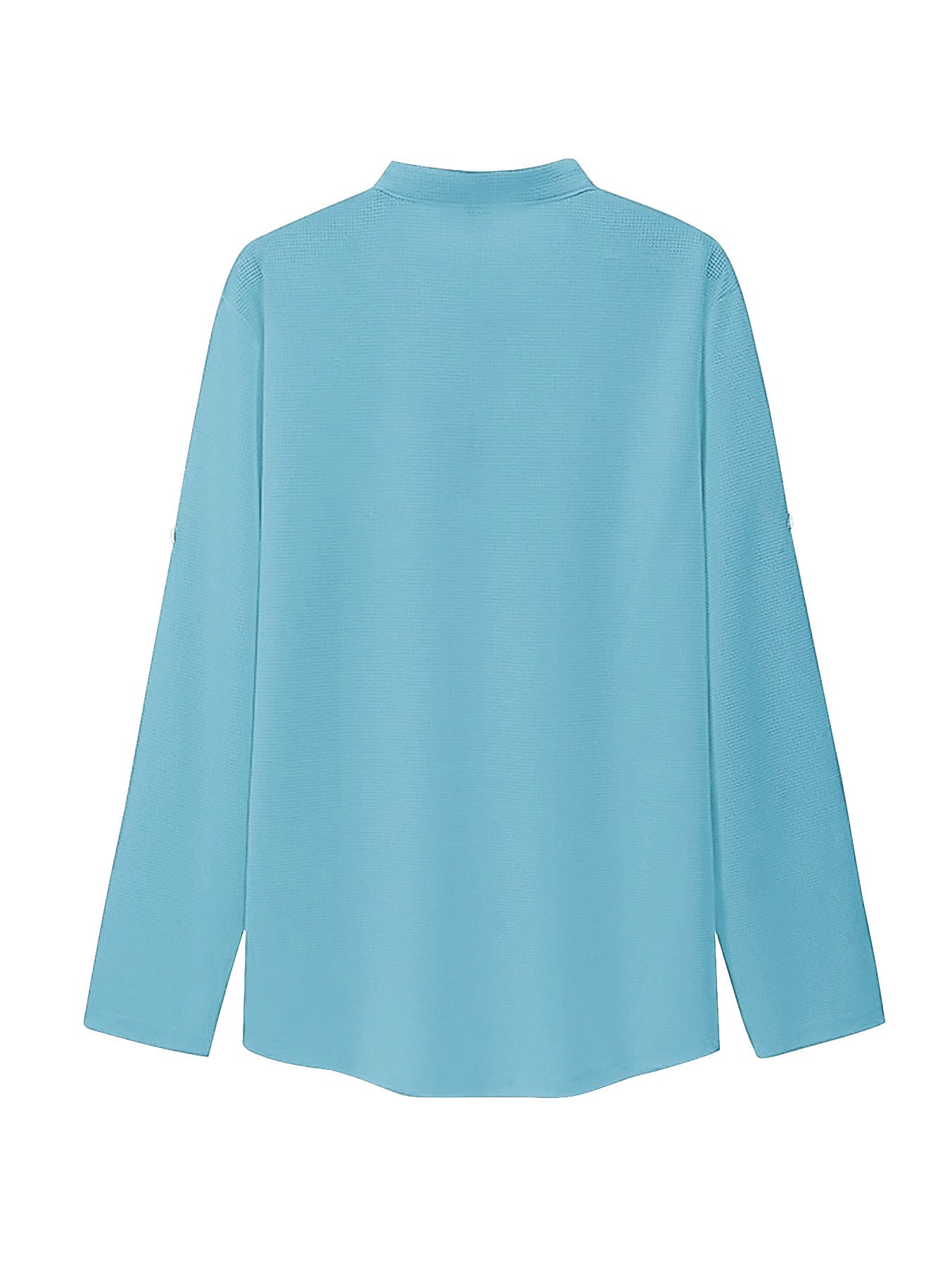 S-3XL Solid Color Casual Breathable Button Collar Henry Collar Long Sleeve Shirt
