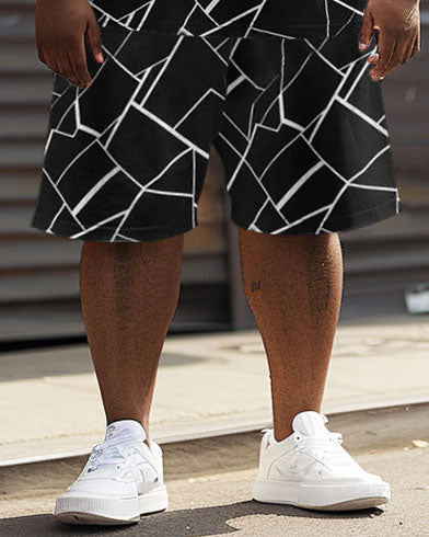 Casual Colorblock Geometric Print Large Size Men's T-shirt Shorts Set