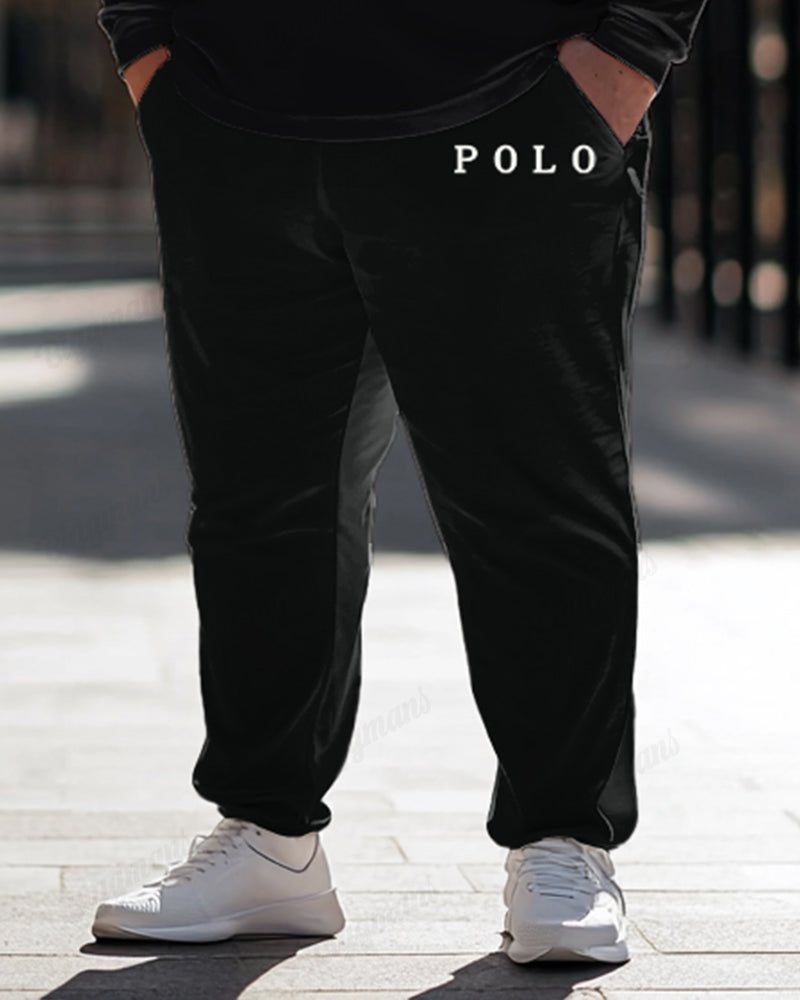 Simple Business Long Sleeve Polo Lasel 2 Piece Set Men's Plus Size