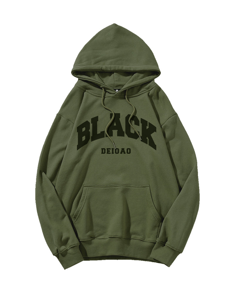 Cotton-Simple Black Letter Print Men's Loose Oversized Hoodie