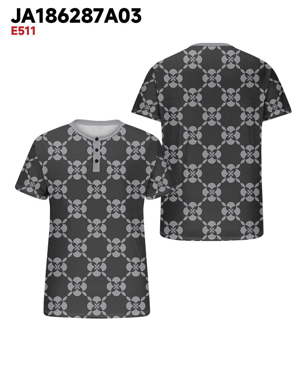 Men's Plus Size Daily Casual Black Grey Diamond Geometric Print Henry Collar Button Short Sleeve T-Shirt