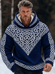 Men's Retro Viking Tribal Celtic Printed  Knit Hooded Sweater