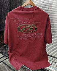 M-XL Street Fashion Wine Red Dressed Rough Letter Printed Round Neck Short Sleeve T-Shirt
