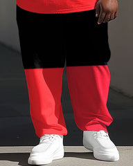 Men's Plus Size Letter Print Colorblock T-Shirt and Pants Set
