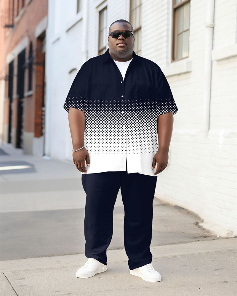 Men's Plus Size Street Fashion Gradient Geometric Print Short Sleeve Shirt Trousers Suit