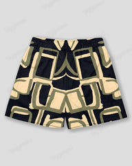 Plus Size Men's Black And Green Color-block Geometric Print Sports Mesh Quick-dry Shorts