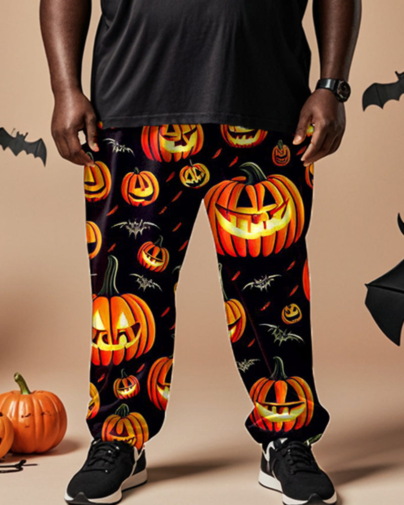 Halloween Personality Pumpkin Skull Print Short Sleeve T-shirt Plus Size Men's Suit