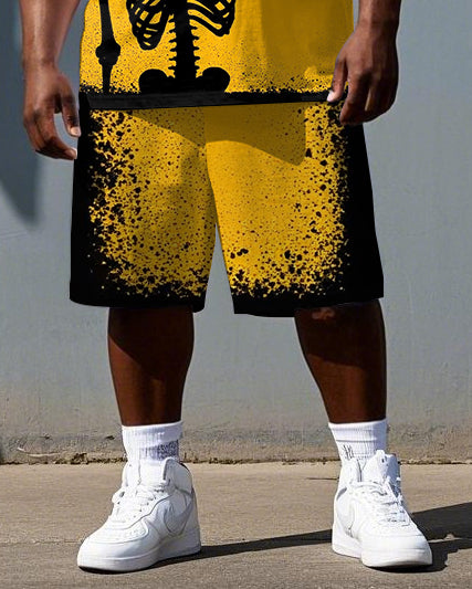 Even Bones Smile Inside Big & Tall Men's Happy Skull Print Short Sleeve T-shirt 2-Piece Set