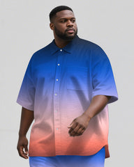 Men's Simple Sunset Gradient Effect Big and Tall 2-Piece Short Sleeve Shirt and Shorts Suit