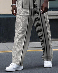 Men's Big and Tall Artistic Retro Floral Geometric Pattern Printed Casual Short Sleeve T-shirt Pants Set