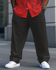 Men's Plus Size Black & Red Gradient Geometric Short Sleeve Shirt Trousers Suit