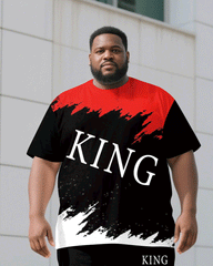 Men's Plus Size Red & Black & White Ink Contrast King Simple Color Matching Short Sleeve T-shirt Trousers Suit