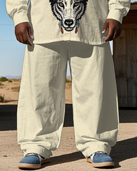 Big Men's Western Cowboy Style Horse & Retro Totem Printed Long Sleeve Shirt Trousers Set
