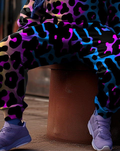 Women's Big Size Colorful Leopard Hoodies and Sweatpants 2-Piece Set