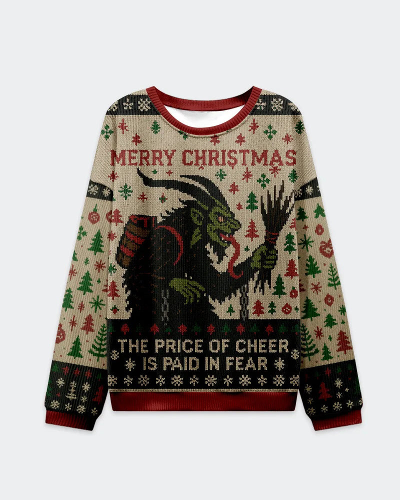 Big & Tall Men's Christmas Cthulhu Style Printed Crewneck Ugly Sweater
