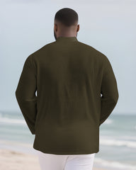Big & Tall Men's Everyday Solid Color Bamboo Hemp Texture Henry Collar Long Sleeve Shirt