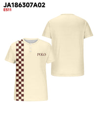 Men's Plus Size Casual Daily Yellow Plaid Letter Print Henry Collar Button Short Sleeve T-Shirt