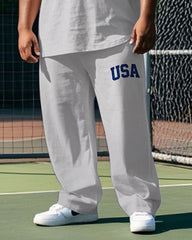 Big Men's Casual Simple USA Letter Basketball Printed Short Sleeve T-shirt Pants Set
