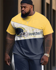 Men's Plus Size Football Color-Blocked Casual Street Short-Sleeved Trousers Casual Two-Piece Set