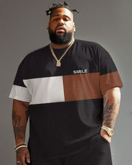 Colorblock Large Size Men's Short Sleeve T-shirt and Shorts Set