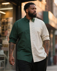 Big & Tall Men's Business Blue And White Colorblock Printed Long Sleeve Shirt