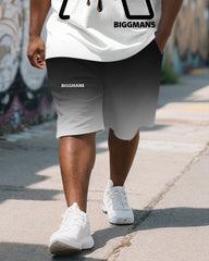 Men's Plus Size Street Graffiti Black Gradient A Letter Print Round Neck Short Sleeve T-Shirt Shorts Suit
