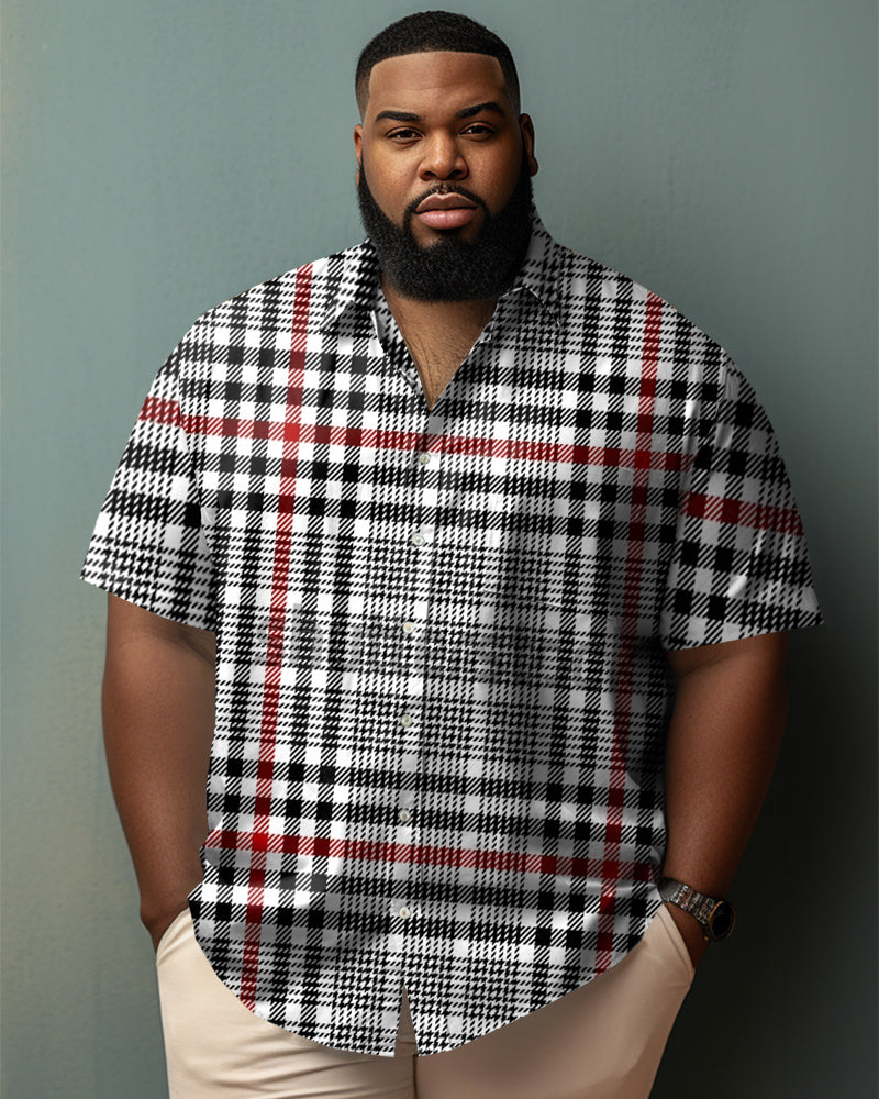 Men's Big & Tall Business Casual Graphic Check Lapel Short Sleeve Shirt