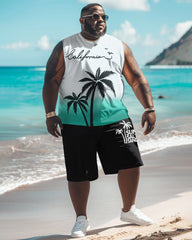 Men's Big & Tall Hawaiian Gradient Floral Print Tank Shorts Set