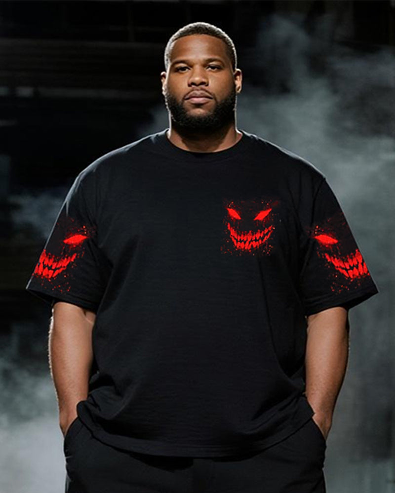 Big & Tall Men's I'M NEVER ALONE SKULL DEMON ALL OVER Printed T-shirt Long Pants Set