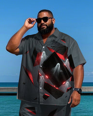 Big Men's Street Fashion Ghost and Blocks Bold Style Printed Short-Sleeve Shirt and Shorts Set
