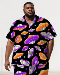Men's Cartoon World Funny Spaceship Printed Big & Tall Short-Sleeve Shirt Pants 2-Piece Sets