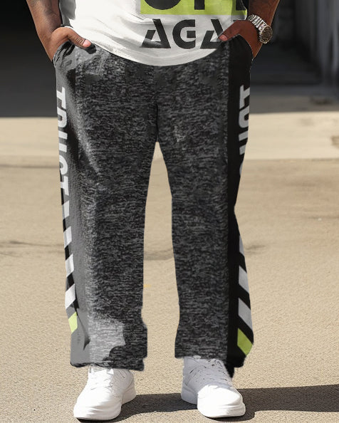 Men's Plus Size Seof Aga Color-Blocked Plaid Street Short-Sleeved Trousers Casual Two-Piece Set