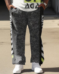 Men's Plus Size Seof Aga Color-Blocked Plaid Street Short-Sleeved Trousers Casual Two-Piece Set