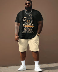 Big & Tall Guy's Street Casual Graffiti Rabbit Alphabet Print T-Shirt Shorts Set