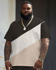 Casual Trendy Color Block Tee Shirt & Shorts Set for Big & Tall Men