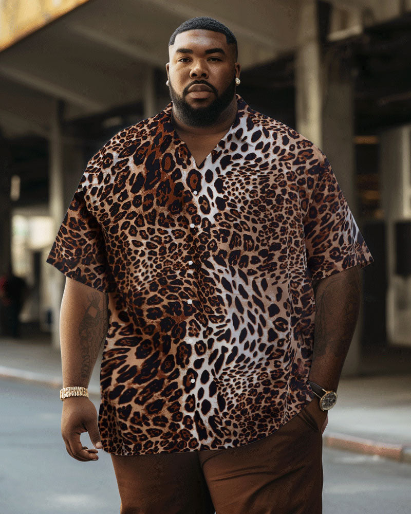 Men's Big & Tall Snakeskin Leopard Print 90s Rock Gradient Element Short-Sleeved Shirt