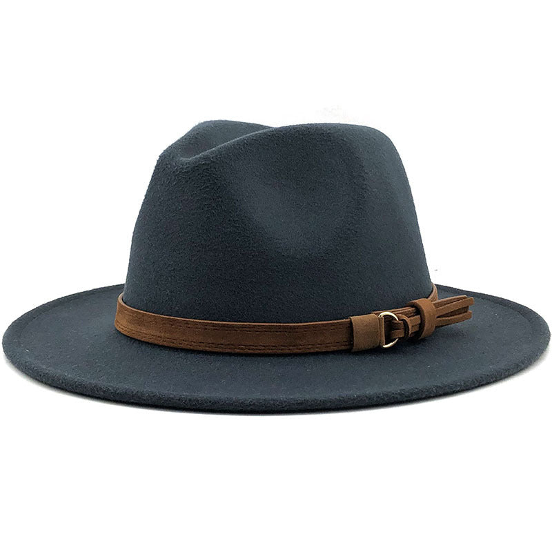 Multi-Color Hat Suede Belt Woolen Hat British Style Jazz Hat